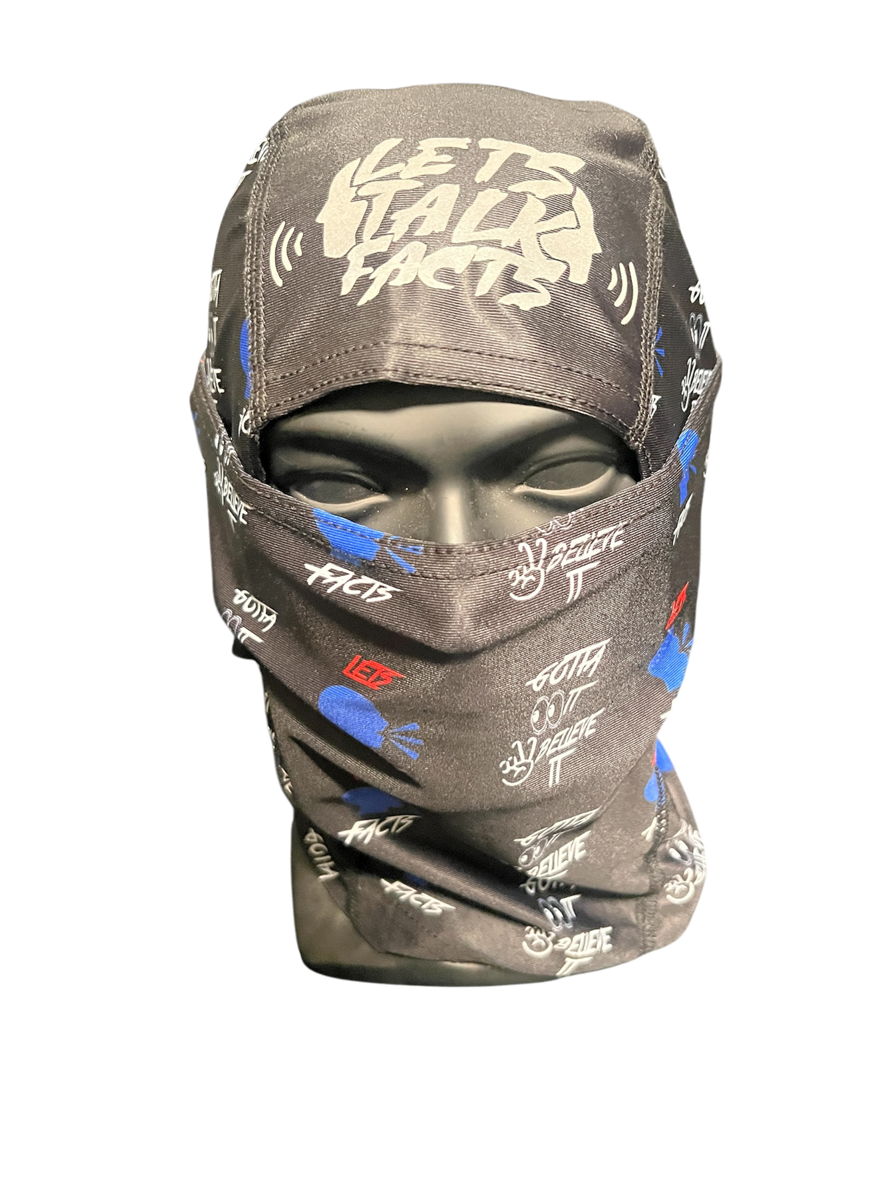 *NEW* BLACK 
Lets Talk Facts Face Mask (Black WITH RED & BLUE LTF & White Gotta
See It To Believe It Logo)